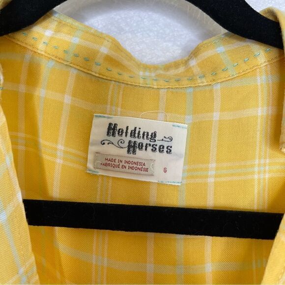 Anthropologie Holding Horses Plaid Surplice Draped Front Top 6 - Picture 4 of 5